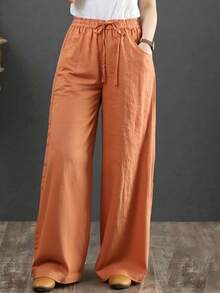 Women's Relaxed Wide Leg Cropped Pants With Pockets, Plus Size Cotton Linen Blend, Lightweight And Breathable, Loose Comfortable Fit, Multiple Color Options, Boho Inspired Style, Simple Versatile Design, Ideal For Everyday Wear, City Walks, Travel Vacations, Work Commute, Back To School Outfits, Casual Date Looks, And Valentine's Day Outfits - 查看 3