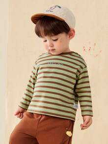 mini bala Kids Printed Cotton Long Sleeve Tee Soft Breathable Comfortable Fall Top - Green Coffee Color - View 2