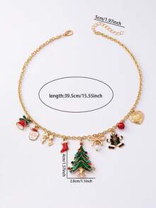 1 Pc Enameled Christmas Tree Pendant, Gingerbread Man Heart Locket Gingle Bells Bow Charm Necklace, 2025 Winter Holiday Festive Jewelry Gift For Women & Girls - Christmas Tree Gingerbread Man Necklace - View 4