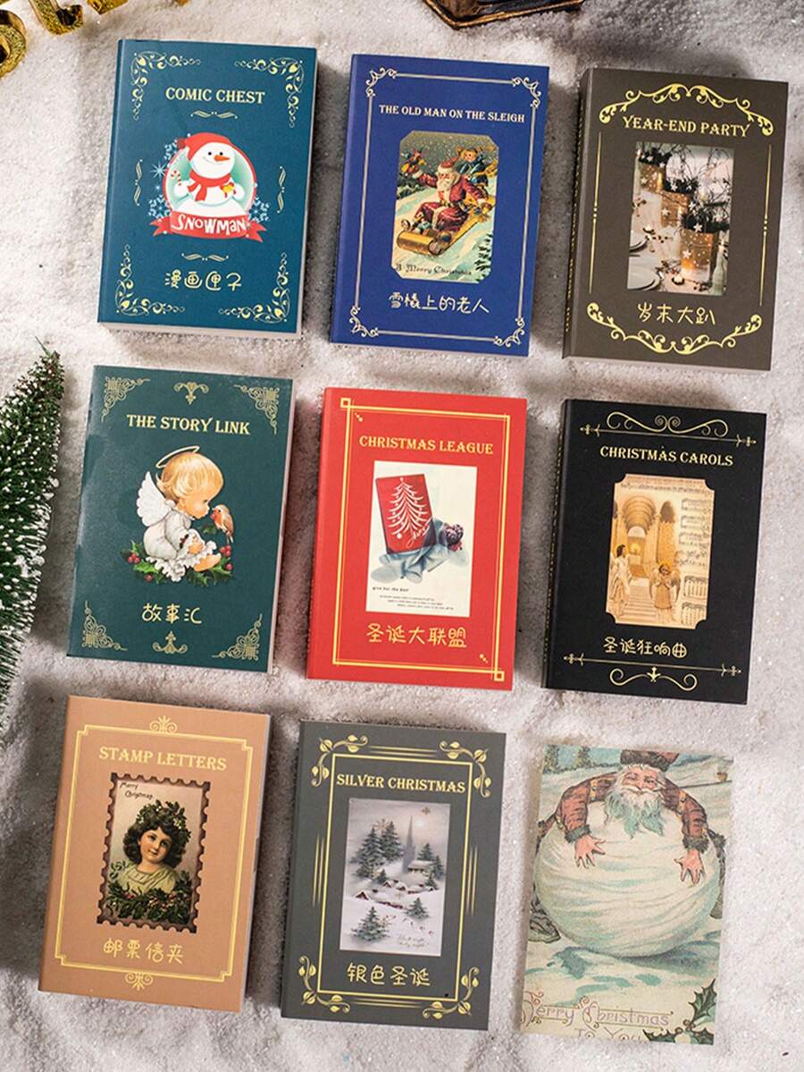100 Sheets/Book Christmas Planner Base Material Mini Book, 8 Styles Available, Christmas New Year Scene DIY Planner Scrapbook Material Paper, Aesthetic Collage Card Material - Christmas Journal Materials - View 1
