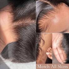 200 Density 13x4 High Definition Transparent Lace Front Handmade Woven Human Hair Blend Wig, Black 28 Inch Straight, Brazilian Virgin Hair, Pre-Plucked Hairline, Pre-Bleached, Invisible Knots, Suitable For Daily Or Occasion Wear - Natural & Black - View 5