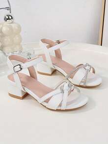2026 Nuevas sandalias de tacón alto de moda, sandalias de tacón alto elegantes con adornos de cristal y punta redonda, adecuadas para adolescentes en primavera/verano, fiestas y vacaciones - Blanco - Ver 10