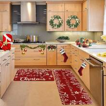 1/2 pezzi Tappeti da pavimento natalizi, sfondo rosso classico con decorazioni di rami e motivi floreali, decorazione per atmosfera natalizia, tappeti da cucina, decorazione per la stanza, perfetti per sala da pranzo, corridoio, bagno, camera da letto e ingresso - Multicolore - Visualizzare 7