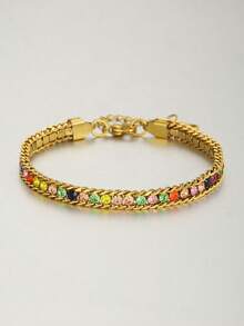 1pc Delicate Zirconia Stainless Steel Chain Bracelet For Women For Party - Multicolor - View 14