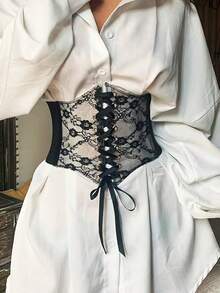 1 Stück Spitze Taillengürtel, Damen Schnür-Korsett Taillengürtel aus transparentem PVC-Spitze, gehäkelte Blüten, elastisch breiter Gürtel für Kleider, Korsetts, schwarzes Korsett Halloween Kostüm - mehrfarbig - Übersicht 4