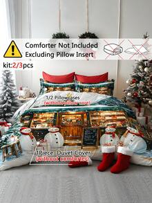2/3pcs Christmas Tree, Christmas Gift, Santa Claus With Christmas Hat And Reindeer Digital Print Soft Comfortable Duvet Cover Set, Suitable For Bedroom, Guest Room, Game Room, Hotel, Dormitory