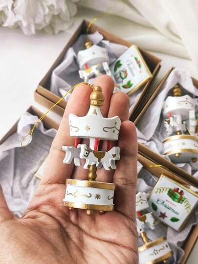 6件套木制圣诞旋转木马挂饰，木马造型，可悬挂于圣诞树上，精美旋转木马吊坠，适用于圣诞树装饰，节日庆典，圣诞节家居装饰，房间派对装饰，礼品，家居装饰，圣诞装饰，房间装饰，冬季圣诞装饰，家居圣诞礼物，圣诞装饰