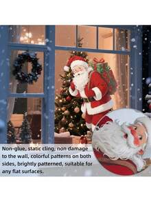 1pc Santa Claus Window Stickers - Static Attachment Christmas Holiday Decorations With Gifts, Residue Free Removable Home Door Glass Stickers - Easy To Apply PVC Christmas Decorations (30.48x40.64cm), Indoor Snowy Winter Scene - Multicolor - View 5
