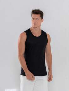 Men's Casual Gym Comfortable Premium Tank Top - 黑色 - 查看 3