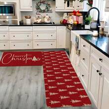 1/2-częściowa mata podłogowa na Boże Narodzenie, luksusowe czerwone tło ozdobione białym wzorem choinki, mata kuchenna, motyw radości, dekoracja w świątecznym klimacie, idealna do gabinetu, kuchni, sypialni, dekoracji domu, tworząca wygodną i wykwintną, radosną atmosferę - Wielokolorowe - Zobacz 8