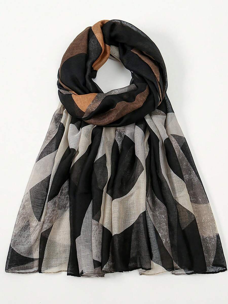 1pc Geometric Pattern Elegant Casual Polyester Chiffon Printed Scarf/Headscarf, Suitable For Work, Street, Party, Spring/Summer/Autumn/Winter