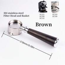 Porte-filtre sans fond de 51 mm à 2 oreilles pour Delonghi EC200 EC221 ECO310 EC330 EC152, accessoires de remplacement de panier-filtre pour machine à café/expresso en acier inoxydable avec poignée en bois/ABS