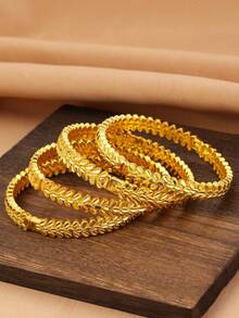 1/3/4pcs Vintage 18K Gold Plated Copper Asymmetrical Hollow Wheat Ear Cuff Bracelet Set, Suitable For Dubai/African Women's Daily, Party, Festival Gift