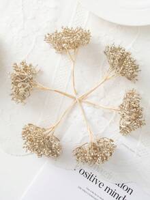 1束（6枝）人造植物，迷你叶子字母，DIY花束，花环材料，糖果盒配件，家居婚礼装饰，新娘腕花，胸花，头饰材料，情人节礼物，新年装饰，生日派对蛋糕装饰，人造植物房间装饰，秋季装饰，花园秋季装饰，桌面摆件（塑料材质，需自行组装，用力拉扯易损坏） - 金色 - 查看 3