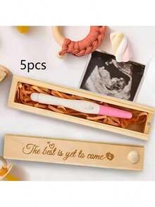 1/2/5 件怀孕公告创意展示盒（不含妊娠试验）、木制记忆盒珠宝收纳盒、怀孕公告礼物、迎婴派对装饰（不含妊娠试验套件）（含拉菲草） - 1 - 查看 9