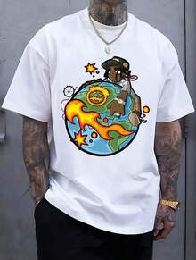 [Free Shipping]Men's Fashion Hipster Funny Earth Print T-Shirtfall Hoodies,Men's Fall Clothes,Street Wear,Halloween,Mens Hoodies,Y51k Clothes,Jesus Hoodie,Thanksgiving Day,Nightmare Before Christmas,Christmas - White - View 1