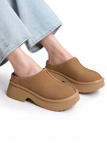 Women Platform Mules Wedge Closed Toe Clogs Faux Suede Slip On Memory Foam Non-Slip Lightweight Casual Slippers Shoes Autumn Winter - Màu Tím - Xem 5