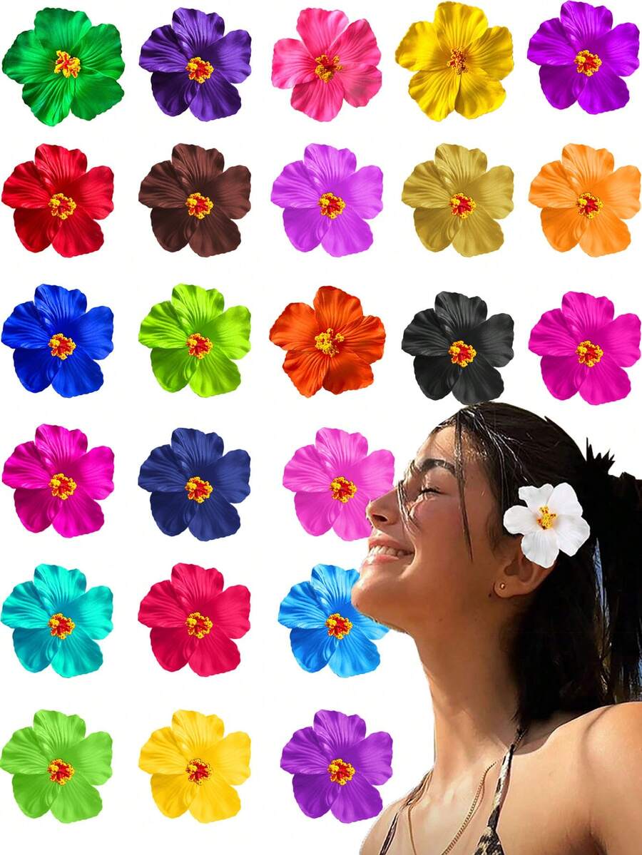 15 chiếc kẹp tóc hoa Hawaii màu ngẫu nhiên, kẹp tóc hoa nhân tạo, kẹp tóc hoa dâm bụt, thích hợp cho các bữa tiệc bãi biển, phụ kiện tóc hoa nhiệt đới mùa hè, tiệc cưới, quà tặng cho bé gái, Ngày của Mẹ, kẹp tóc dạng càng cua. - Nhiều màu - Xem 1