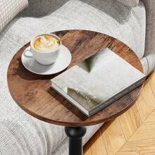 Drink Table, Small Round Side Table For Small Spaces, Modern Accent Round End Tables With Metal Leg, Thickened Wood Pedestal Coffee Tables For Living Room, Bedroom, Narrow Corners,Sofa Couch - Brown - View 8