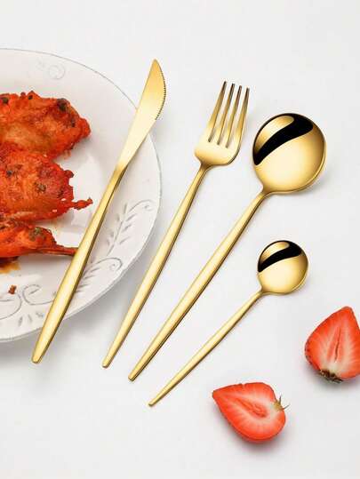 Juego de cubiertos de acero inoxidable de 12 piezas/16 piezas/24 piezas, que incluye cuchillos, tenedores y cucharas, adecuado para el hogar, la cocina, el restaurante, el hotel, también se puede usar como regalo de Navidad