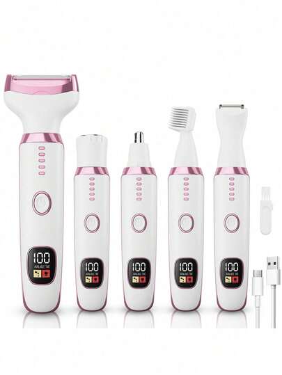 5-In-1 Electric Shaver For Women, Cordless Replaceable Heads, Face, Eyebrow, Nose Hair Trimmer, Waterproof Bikini Trimmer, Intimate Hair Remover, Gift For Her, 600mAh Battery Capacity