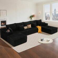 105/163"Sectional Sofa Couch,(Black)Modern Minimalist Cloud Couches For Living Room, Corner Corduroy Sofa With Ottoman, No Assembly Required,Sofa Bed,Sofas For Living Room,Living Room Set Furniture,Couch,Sofa, Convertible Sofa Bed, Living Room Furniture, Muebles, Bedroom Furniture Set, Recliner Chair For Adult, Living Room Set Furniture.