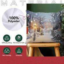 4pcs Christmas Snowy Landscape Printed Pillow Cover Set - Peach Velvet Pillow Case 45*45cm