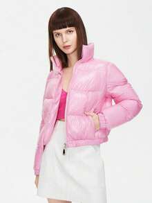 ZIAI Áo khoác đệm ấm áp ngắn thời trang và gợi cảm cho nữ - Màu Hồng baby - Xem 8