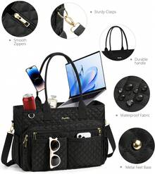  Teacher Tote Bag 15.6 Inch Laptop Bag For Women Work Bag Laptop Tote Nurse Bag Professional Computer Messenger Bag, Laptop Briefcase For Office, College, Nursing, Large Utility Tote Messenger Shoulder Bag, Best Teachers Day Gift ﻿ - 黑色 - 查看 6