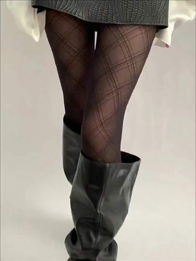 Diamantrutiga strumpor för kvinnor, tunna svarta vår- och sommarstrumpor (tunn version)