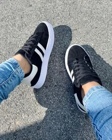 Women's Suede Lace-Up Sneakers - Lightweight And Comfortable - 灰色 - 查看 4