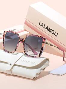 LALAMOLI LALAMOLI quadratische Oversized Vollrand Modebrillen mit dekorativen Bügeln, Outdoor Strand Urlaubsgeschenk