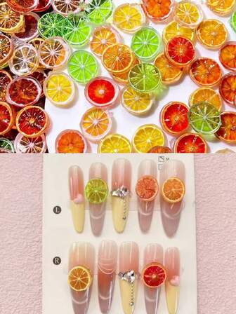 100pcs 11x12mm Realistic Fruit Slice Charms - Lemon & Orange Resin Decor For Nails, Hair Clips, Phone Case | DIY Gradient Color Fake Fruit Slices