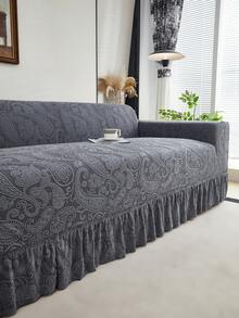 1pc Ruffled Sofa Cover, Plush Jacquard Fabric, European Style, Decorative Sofa Protector, Easy Installation, Dirt & Pet Scratch Resistant, Suitable For Living Room, Study, Office Sofa, All Season - Dark Grey - View 6
