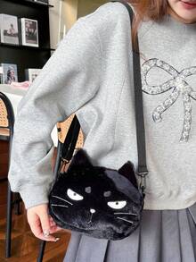黑色猫咪斜挎包，新款可爱单肩包，趣味丑萌手机袋，适合女孩使用。 - 黑色 - 查看 12