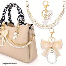 Bộ 3 móc khóa và mặt dây chuyền túi xách bằng kim loại sang trọng - Móc khóa túi xách thanh lịch với điểm nhấn ngọc trai và phần cứng tông vàng dành cho ví nữ, túi xách tay, túi đeo chéo và túi đeo vai, phụ kiện ví | Móc khóa túi xách thanh lịch | Móc khóa túi xách sang trọng - Nhiều màu - Xem 2