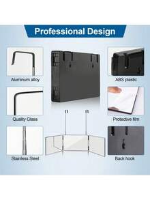 Espelho Triplo - Vidro Genuíno | Espelho Triplo para Cortes e Penteados | Ferramenta de Corte de Cabelo DIY para Aparar, Cortar ou Raspar a Cabeça e a Nuca em Casa | Ajustável, Portátil, Penteado Sem Esforço - Espelho de Maquiagem Triplo Multifuncional, Adequado para Homens e Mulheres - Perfeito para Maquiagem, Penteados, Edição Preta | Design Mãos Livres | Barato | Ótimo para Presentear | Maquiagem | Ferramentas de Maquiagem | Presentes Baratos | Presentes para Mulheres | Presentes de Natal