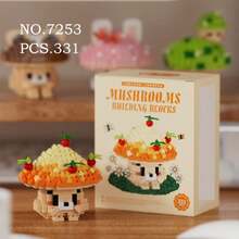 一套 300+ 颗粒积木玩具，可爱的蘑菇系列桌面装饰，坚固的 ABS 材质，红色/白色/绿色/粉色，非常适合节日礼物、万圣节礼物和家居装饰 - 彩色 - 查看 11