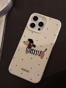 GUCADI 1 件复古 Ins 波尔卡圆点和黑色条纹腊肠犬防摔柔软触感手机壳适用于 16、16 Plus、16 Pro、16 Pro Max，秋冬防水防震防刮