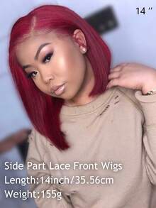 Parrucca Bob da 14 pollici 99J con scriminatura laterale, parrucca Bob corta e dritta, densità di 180, parrucca frontale in pizzo trasparente da 13 x 4 x 0,5 in veri capelli, adatta a donne con diverse tonalità di pelle, adatta per uso quotidiano, parrucca frontale in pizzo, scriminatura laterale pre-sfoltita, parrucca Bob corta e dritta, adatta per feste, Ognissanti, carnevale, disponibile da 8 a 16 pollici