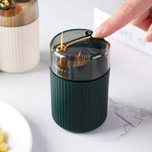 4 Color To Choose From One Toothpick Box, Light Luxury Creative Storage Toothpick Box, Creative Design Cotton Swab Jar, Automatic Release Press Plastic Toothpick Box, Dental Floss Box, Home Accessories - Green - View 10