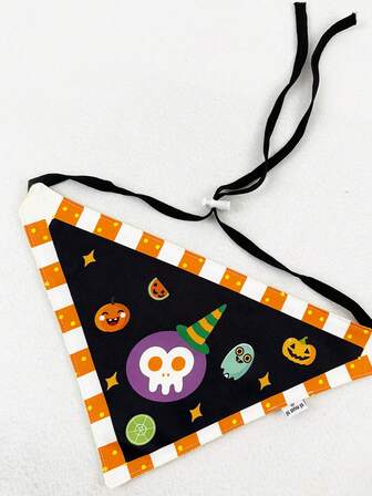 1pc Halloween Pet Scarf, Ghost Pumpkin Decor Pet Bandana, Halloween Embroidered Bib Suitable For Medium & Small Cats And Dogs, Pet Supplies