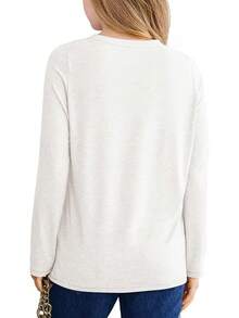 Kids Girls Long Sleeve Crewneck Tee Pleated Casual Top 5-14Y - trắng - Xem 6
