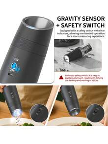 Gravity Electric Salt And Pepper Grinder,Rechargeable Salt And Pepper Grinder With LED Light, No Battery Needed, Adjustable Coarseness, Washable 135ml Container, Christmas Gifts, Halloween Gifts, Kitchen Gifts, Black