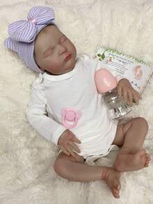 18 英寸熟睡劳拉重生婴儿 3D 彩绘皮肤柔软乙烯基肢体布质身体，逼真娃娃新生儿活体玩具公主宝宝像真实熟睡女孩 - 彩色 - 查看 5