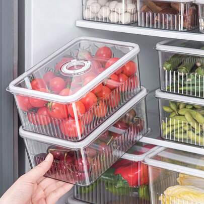 Multi-Layer Refrigerator Storage Box With Timer - Reusable, Food- Plastic Organizer Bins, Keeps Food Fresh, Freezer- Meat And Vegetable Containers With Clip-On Lids, Transparent Design For Easy Viewing, Refrigerator Storage Solution | Stylish Storage Bins | Lid Design