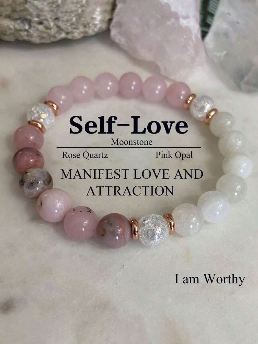1pc Bohemian Style Love Bracelet ,Moonstone Quartz Trust And Harmony Bracelet Meditation Jewelry Gifts Women - 多色 5 - 查看 1