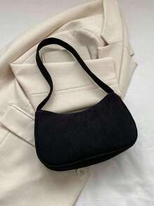 1pc Solid Color Corduroy Zipper Crossbody Bag, Perfect Accessory For Women's Autumn Outfits, Ideal For Valentine's Day - 黑色 - 查看 6