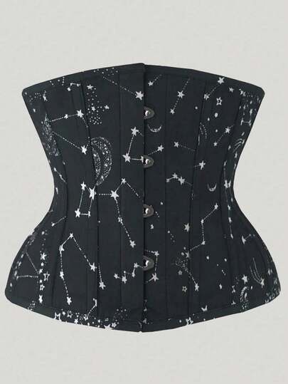 Cintura modellante a corsetto con stampa a stelle, corsetto gotico con stecche in acciaio per il controllo dell'addome, fascia vita modellante per donna