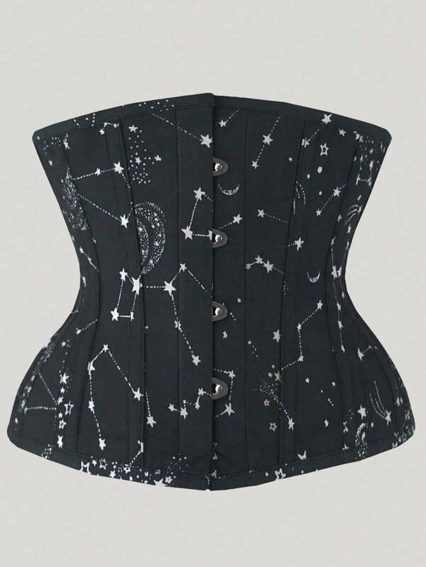 Star Print Corset Slimming Belt Women Waist Trainer Tummy Control Steel Boned Gothic Corselet Underbust